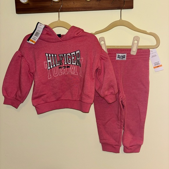 Tommy Hilfiger Baby Girl Hot Pink Hoodie and Jogger Matching Set - Picture 1 of 5